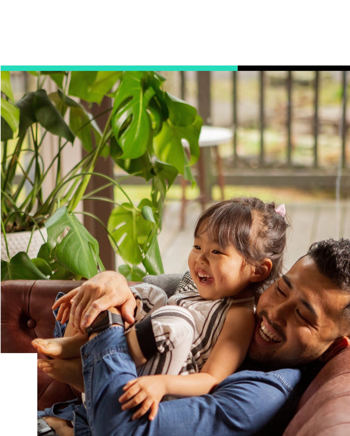 Family enjoying a comfortable, sunlit home